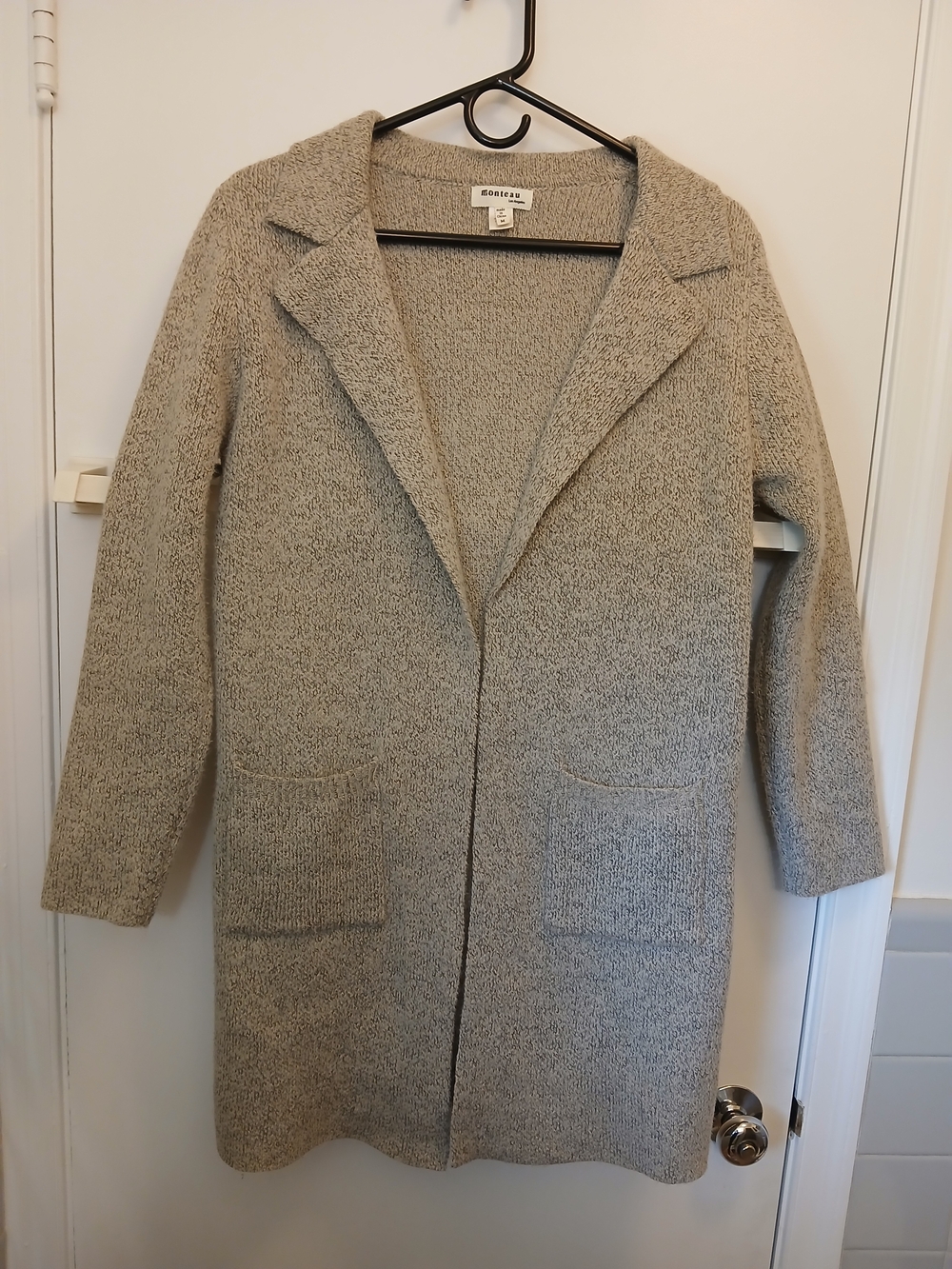 Monteau Neutral Light Gray Knit Open Cardigan